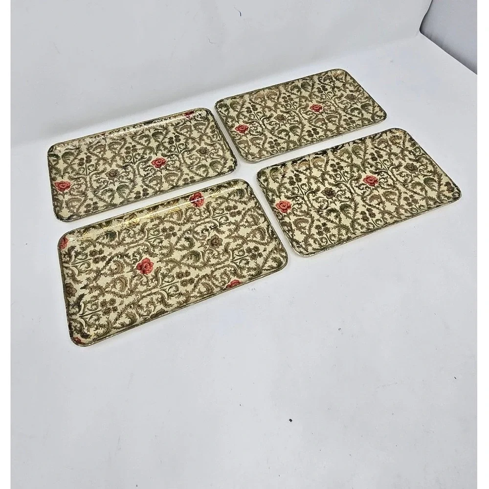 Vtg Viking Import Japan paper mache trays set of 4 floral Chinoiserie
